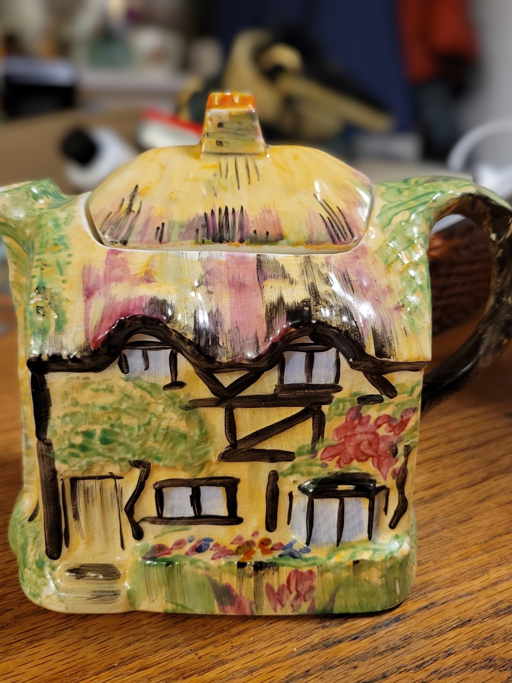 Vintage Cottage Ware Teapot Ceramic Hand Painted Made In England Circa 1930s